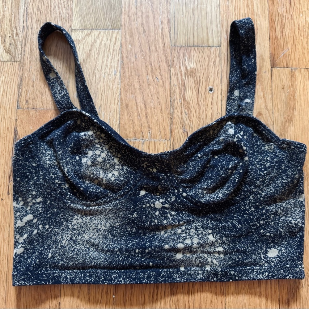 Silence + Noise Black and Cream Splatter Bustier Top